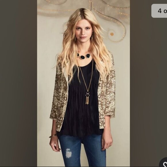 Calypso St. Barth Cannelita Beaded Sequin Jacket Gold